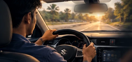 AI illustration looking through the windscreen over a driver's shoulder