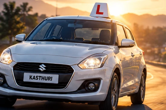 AI-rendered Indian learner car in warm road light